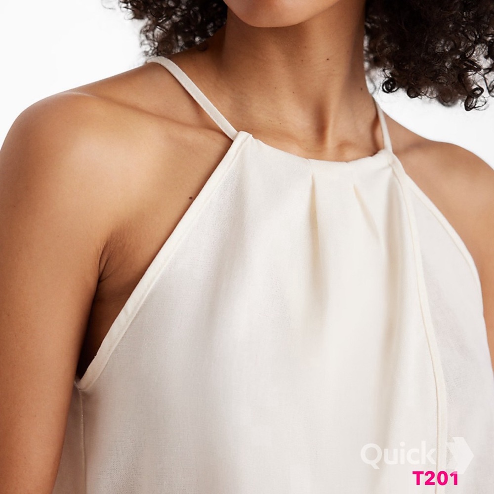 XS - NWT Express Linen-Blend Tie Halter Neck Pleated Split Hem Top - Picture 2 of 7